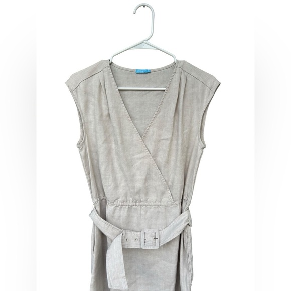 J. McLaughlin Oatmeal Linen Blend Belted Sleeveless Dress - Size Small - Picture 4 of 10